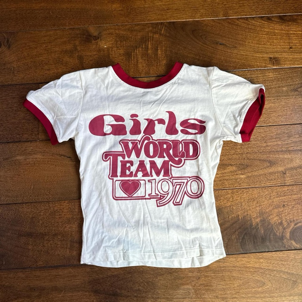 motel rocks ringer tee in ivory bind red adrenaline girls world team❤️